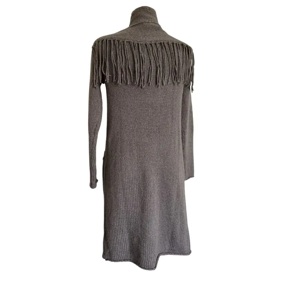 Velvet by Graham and Spencer Mocha Shoulder Fringe Long Cardigan S